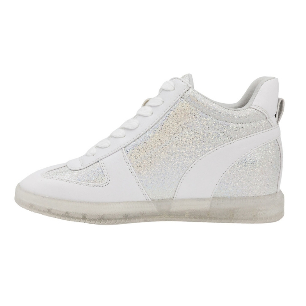 NEW Women's White Sparkly Sneakers High Top Glitter Shine Shoes 9M True Craft - Picture 4 of 10